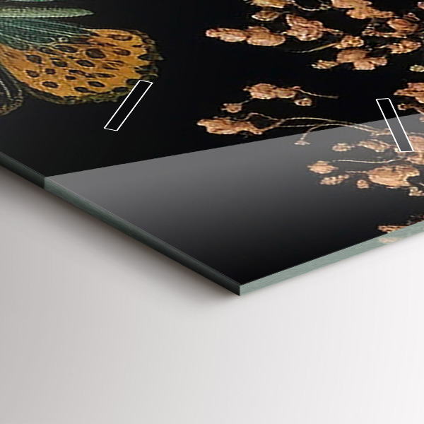 Ceas vertical de perete din sticlă Floare și fluturi aurii