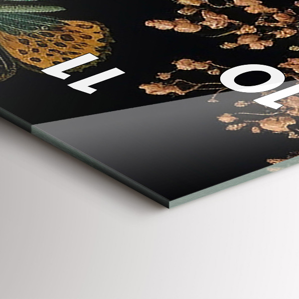 Ceas vertical de perete din sticlă Floare și fluturi aurii