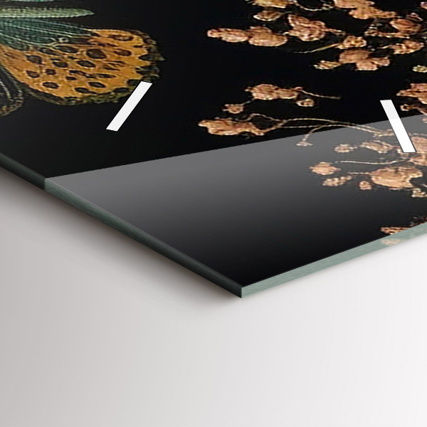 Ceas vertical de perete din sticlă Floare și fluturi aurii