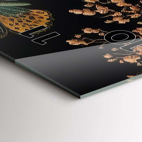 Ceas vertical de perete din sticlă Floare și fluturi aurii