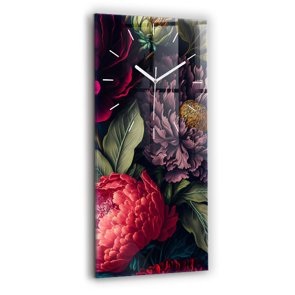 Ceas vertical de perete din sticlă Buchet de flori vintage