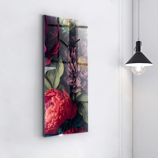 Ceas vertical de perete din sticlă Buchet de flori vintage