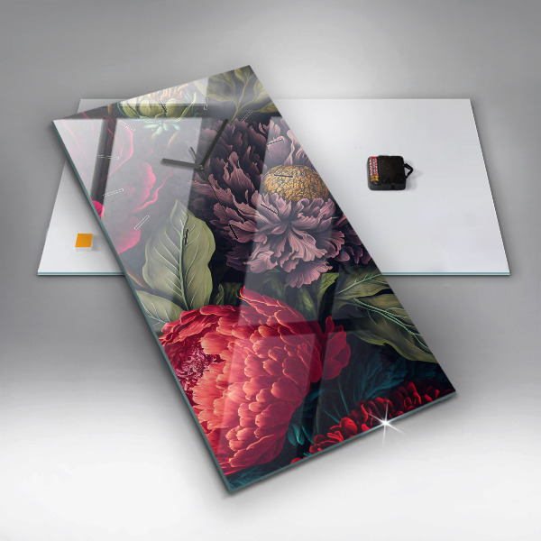 Ceas vertical de perete din sticlă Buchet de flori vintage