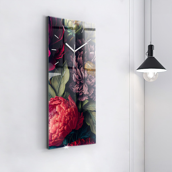 Ceas vertical de perete din sticlă Buchet de flori vintage