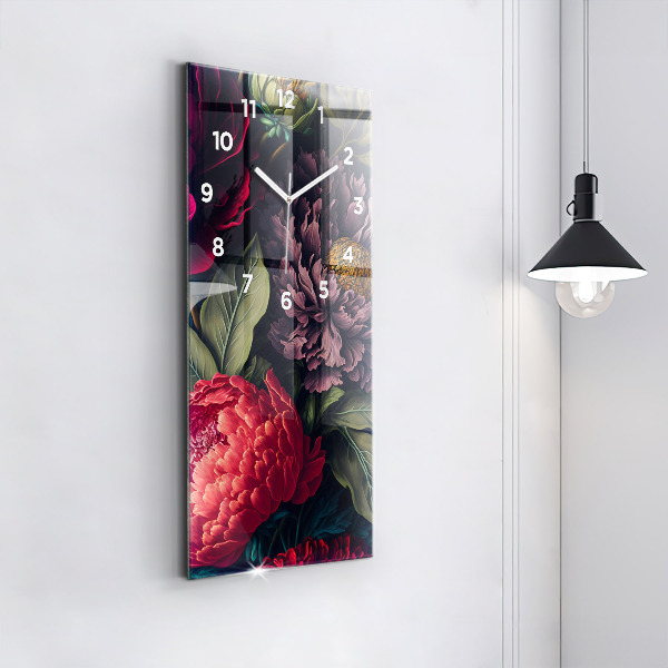 Ceas vertical de perete din sticlă Buchet de flori vintage