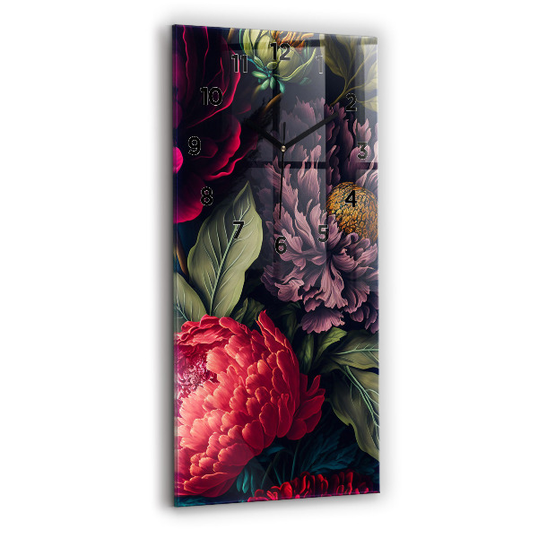 Ceas vertical de perete din sticlă Buchet de flori vintage