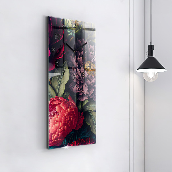 Ceas vertical de perete din sticlă Buchet de flori vintage