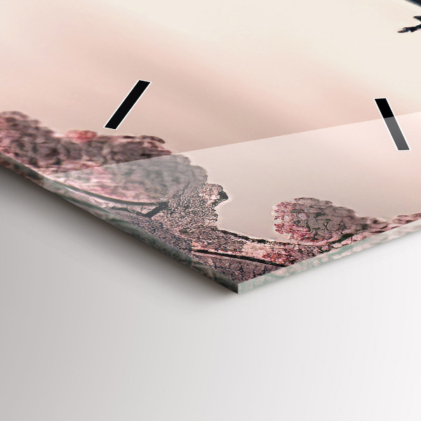 Ceas vertical de perete din sticlă Turn și flori în Asia