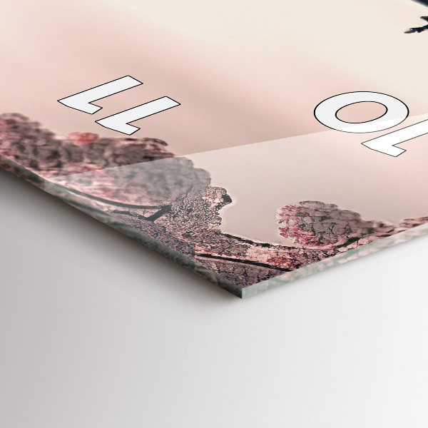 Ceas vertical de perete din sticlă Turn și flori în Asia