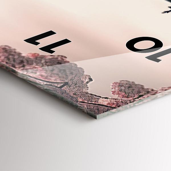 Ceas vertical de perete din sticlă Turn și flori în Asia