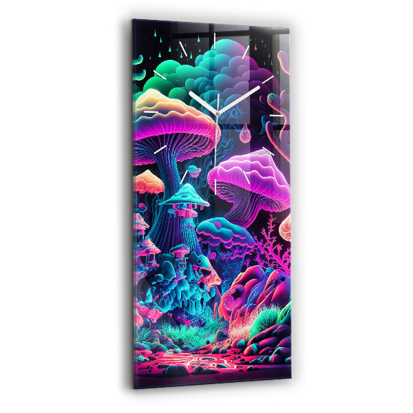 Ceas vertical de perete din sticlă Ciuperci neon