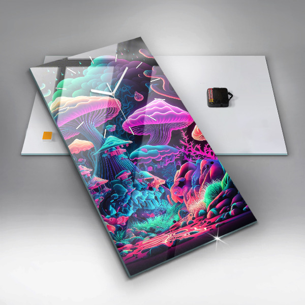 Ceas vertical de perete din sticlă Ciuperci neon