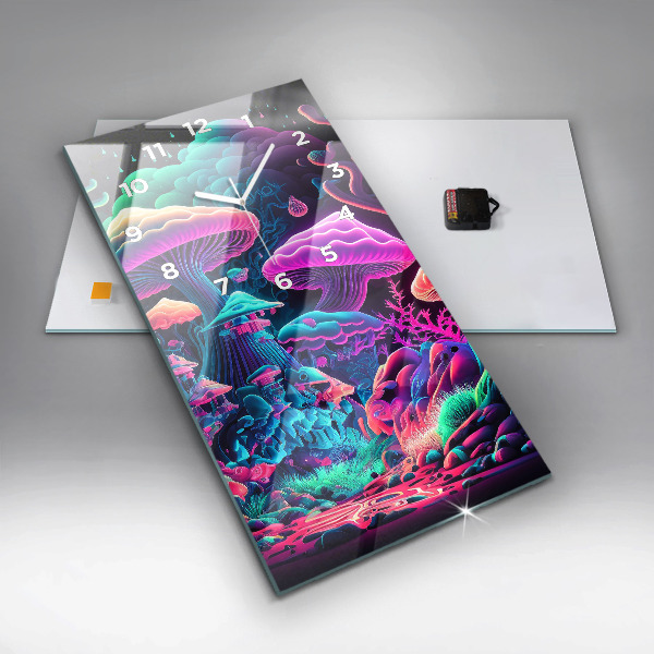 Ceas vertical de perete din sticlă Ciuperci neon