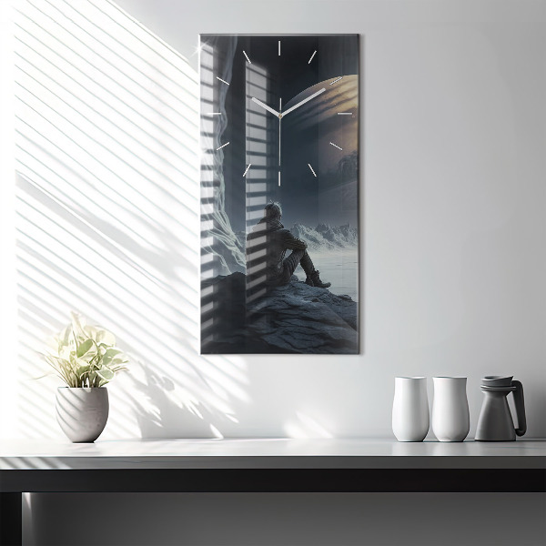 Ceas vertical de perete din sticlă Omul pe fundalul lunii