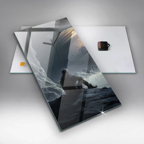 Ceas vertical de perete din sticlă Omul pe fundalul lunii