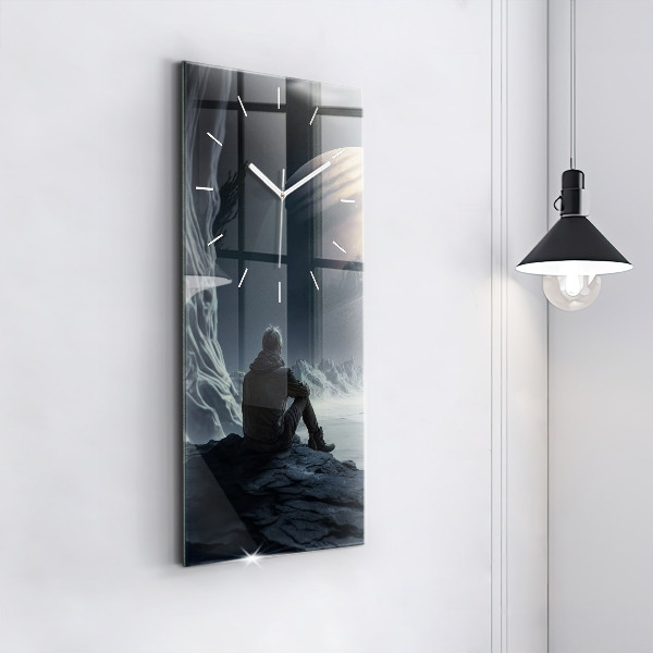Ceas vertical de perete din sticlă Omul pe fundalul lunii