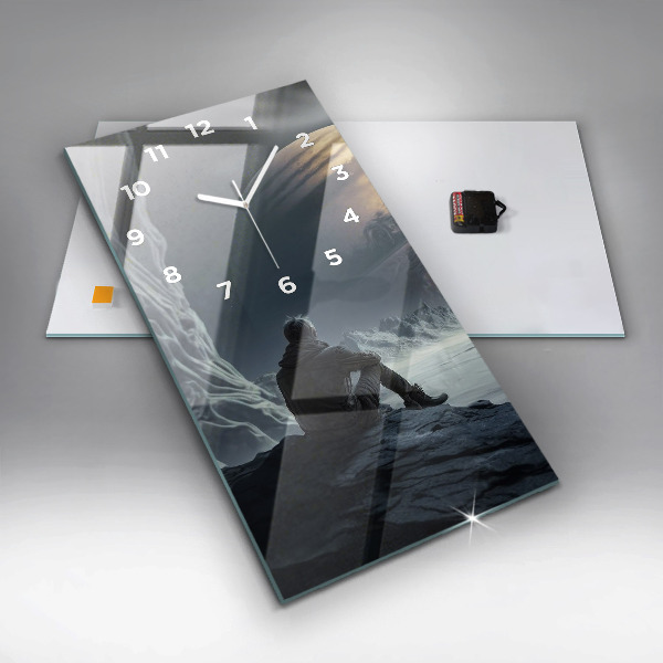 Ceas vertical de perete din sticlă Omul pe fundalul lunii