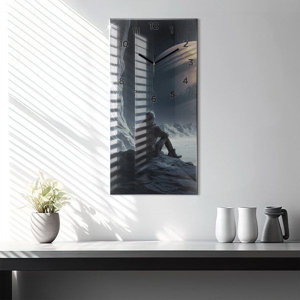 Ceas vertical de perete din sticlă Omul pe fundalul lunii