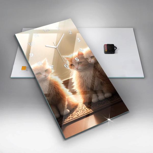 Ceas vertical de perete din sticlă Patru pisoi la soare