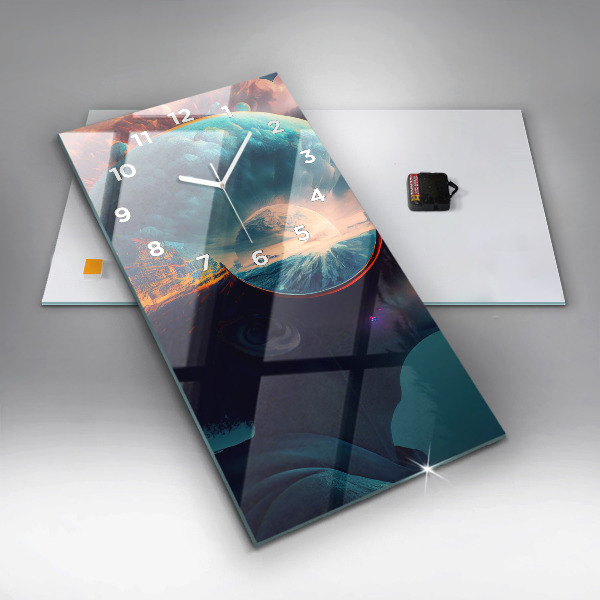 Ceas vertical de perete din sticlă Lumea futuristă