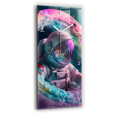 Ceas vertical de perete din sticlă Cosmonaut și nori colorați