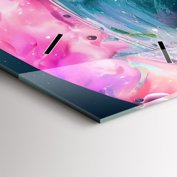 Ceas vertical de perete din sticlă Cosmonaut și nori colorați