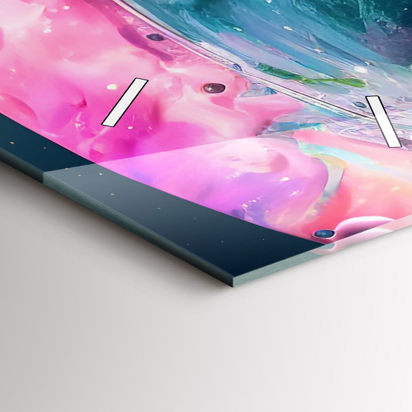 Ceas vertical de perete din sticlă Cosmonaut și nori colorați