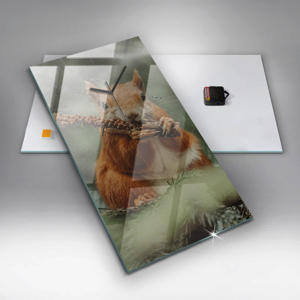 Ceas vertical de perete din sticlă Veveriță și natură sălbatică