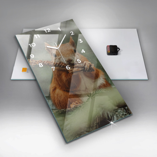 Ceas vertical de perete din sticlă Veveriță și natură sălbatică