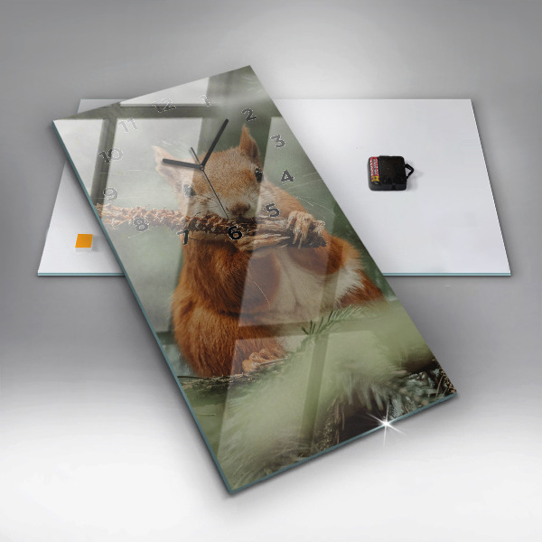 Ceas vertical de perete din sticlă Veveriță și natură sălbatică