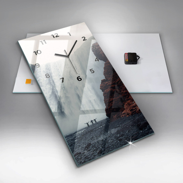 Ceas vertical de perete din sticlă Peisajul cascadei Islandei
