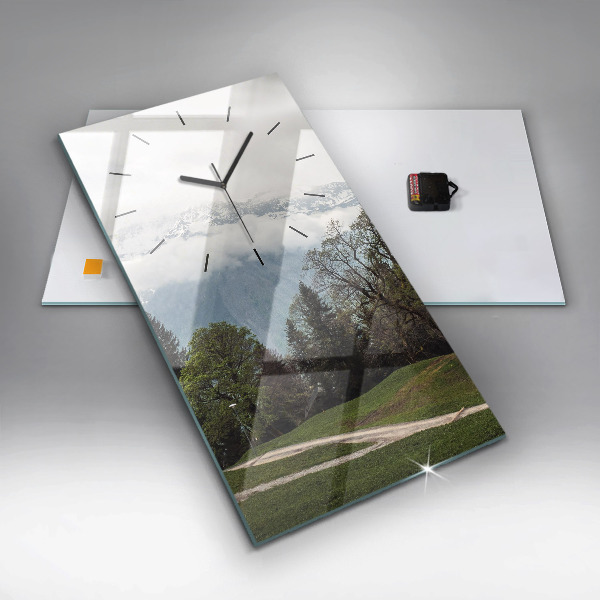 Ceas vertical de perete din sticlă Vedere la munte