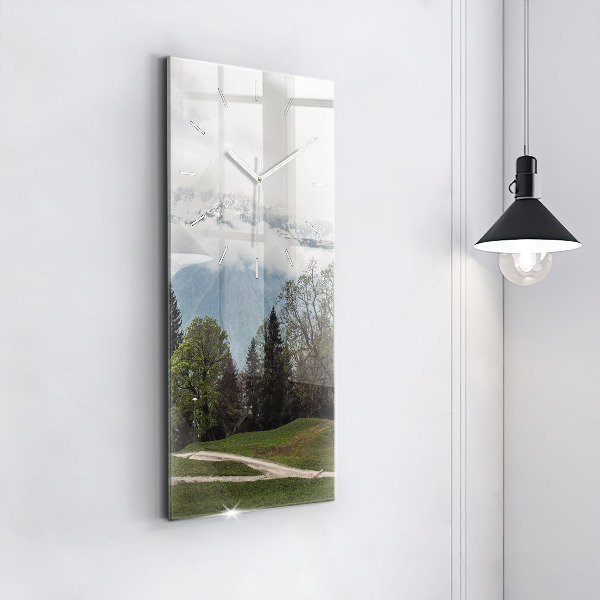 Ceas vertical de perete din sticlă Vedere la munte