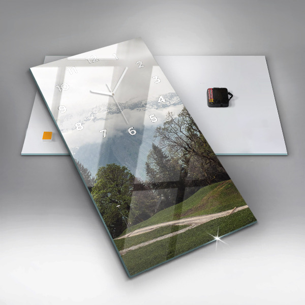 Ceas vertical de perete din sticlă Vedere la munte