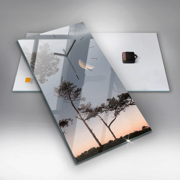 Ceas vertical de perete din sticlă Semiluna și copaci