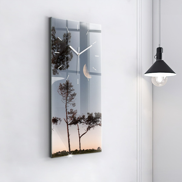 Ceas vertical de perete din sticlă Semiluna și copaci
