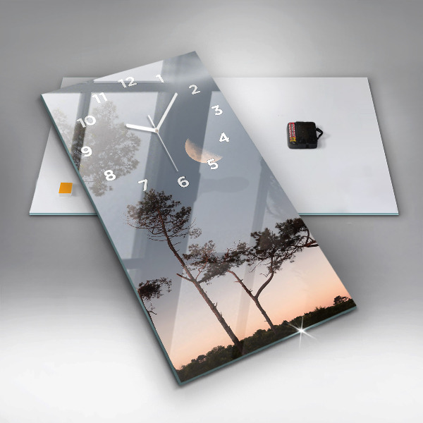 Ceas vertical de perete din sticlă Semiluna și copaci
