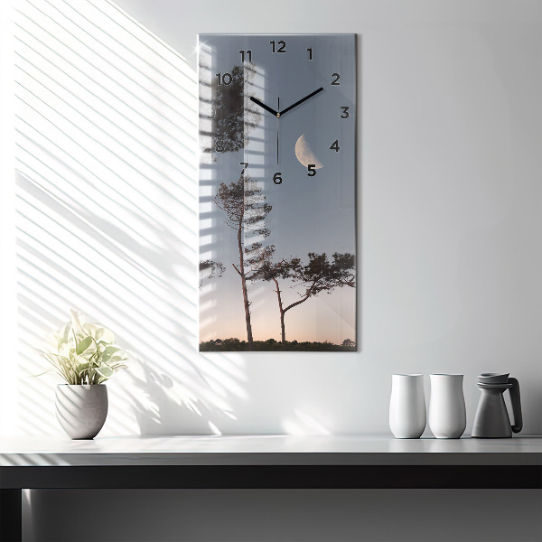 Ceas vertical de perete din sticlă Semiluna și copaci