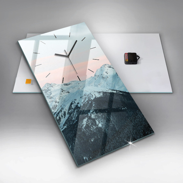 Ceas vertical de perete din sticlă Lanț muntos iarna