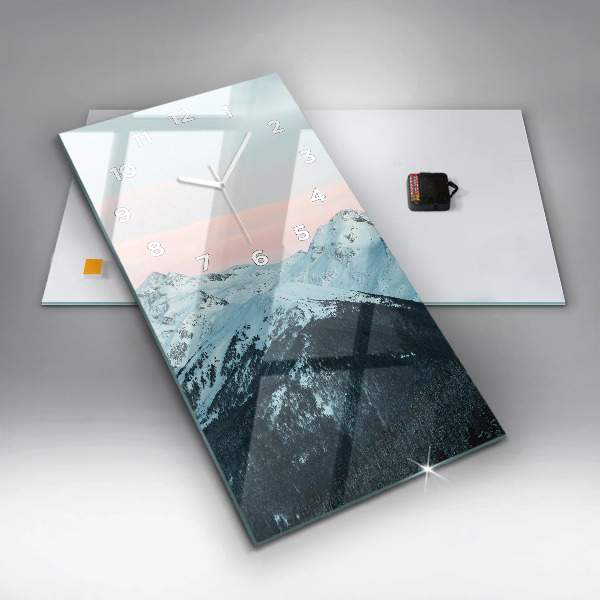 Ceas vertical de perete din sticlă Lanț muntos iarna