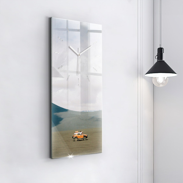 Ceas vertical de perete din sticlă Vehicul în deșertul Kamchatka