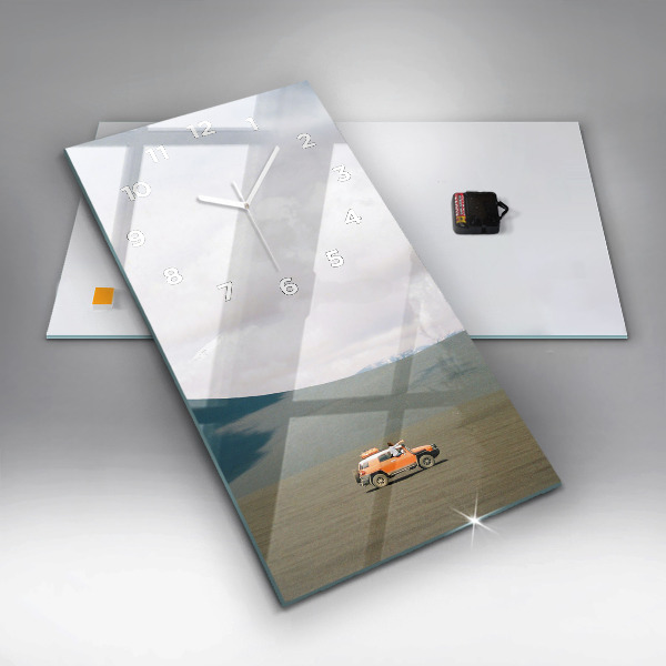 Ceas vertical de perete din sticlă Vehicul în deșertul Kamchatka