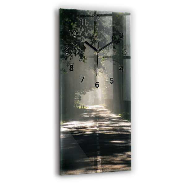 Ceas vertical de perete din sticlă Drum forestier și dâre de lumină solară