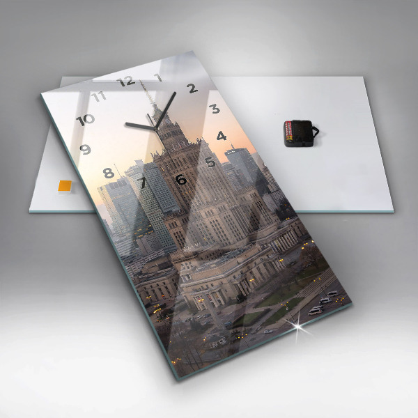 Ceas vertical de perete din sticlă Panorama Varșoviei