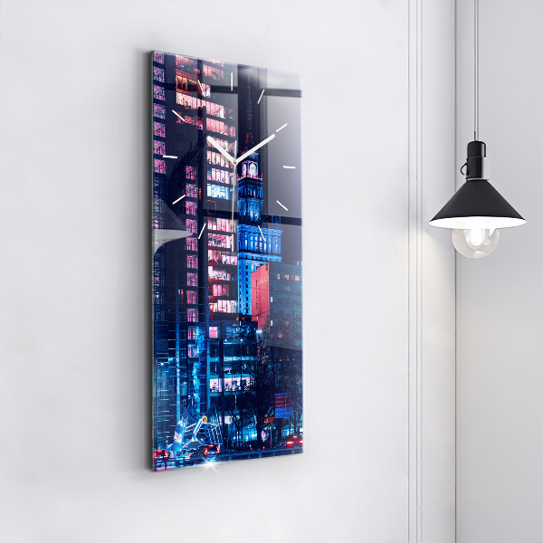 Ceas vertical de perete din sticlă Varșovia noaptea