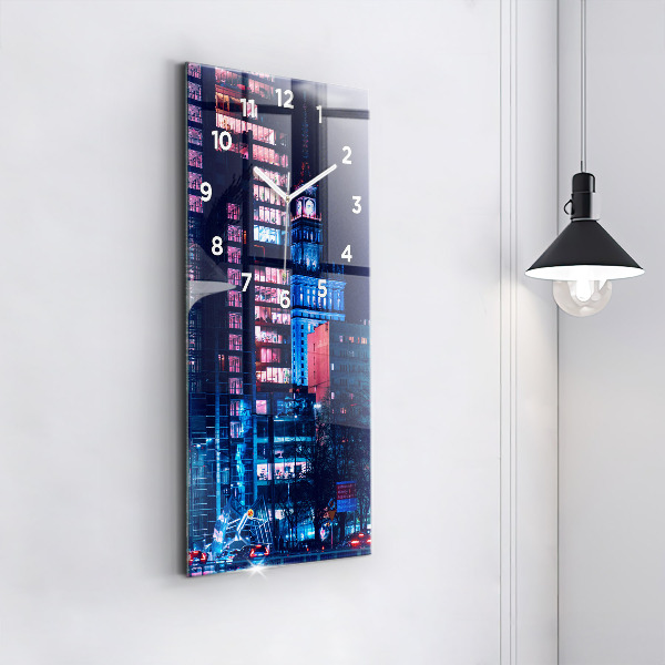 Ceas vertical de perete din sticlă Varșovia noaptea