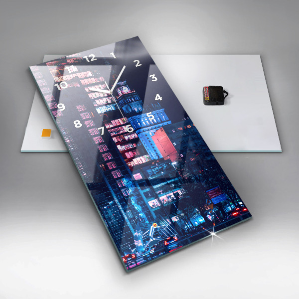 Ceas vertical de perete din sticlă Varșovia noaptea