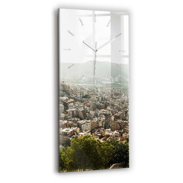 Ceas vertical de perete din sticlă Vedere Barcelona asupra Montjuic