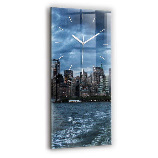 Ceas vertical de perete din sticlă Panorama New York-ului