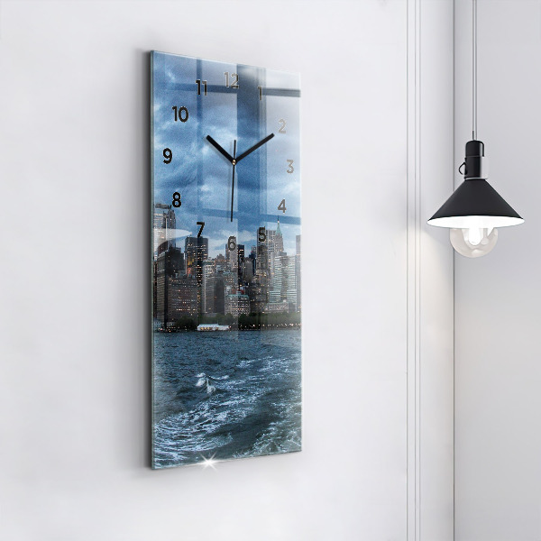 Ceas vertical de perete din sticlă Panorama New York-ului